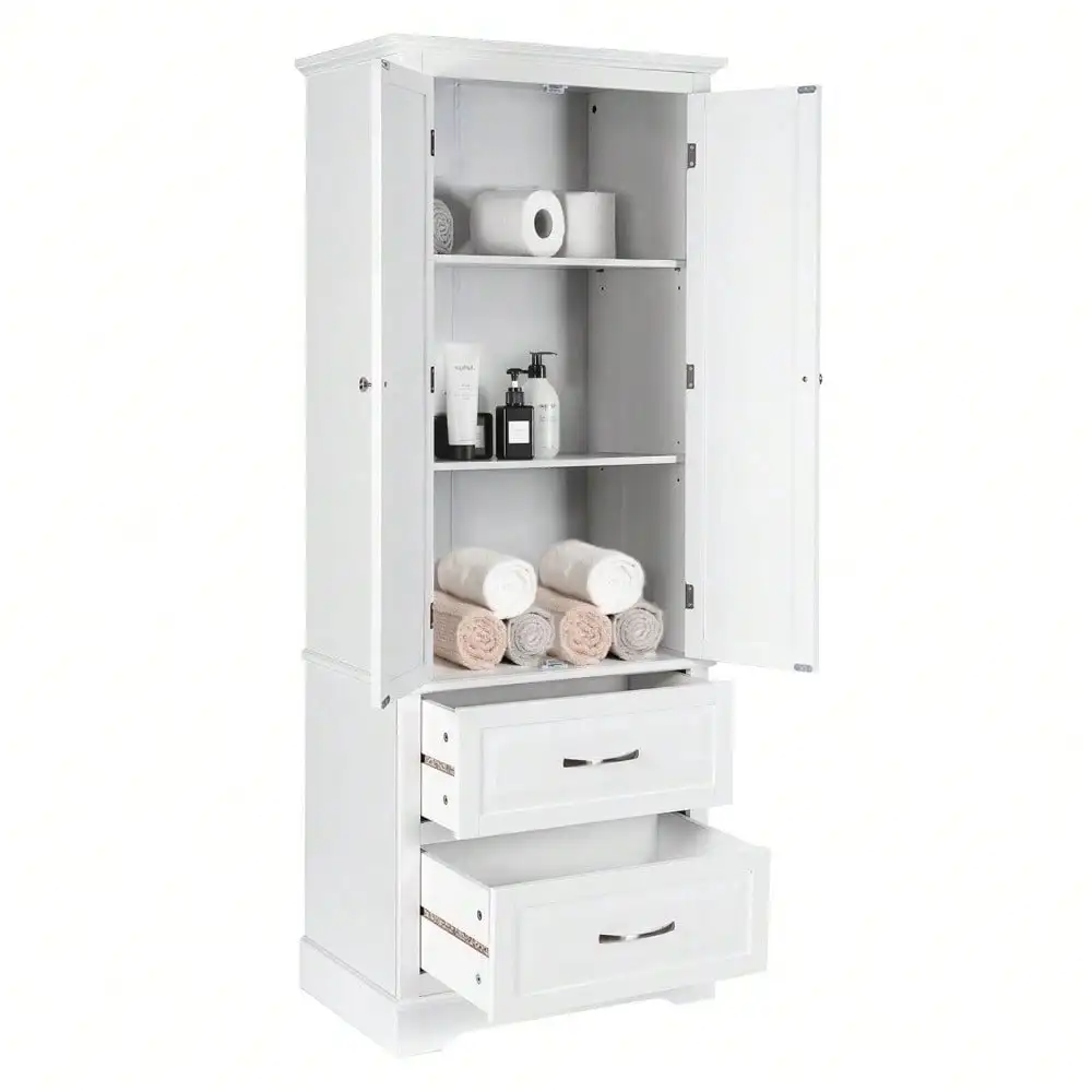 

62" Tall Bathroom Freestanding Floor Storage Cabinet w/ 2 Doors Shelves Drawers