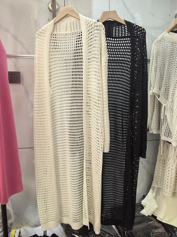 Cardigan women sweater 2026 new grid knitted cutout new loose sun-protective air-conditioned long sleeves top sweater clothing