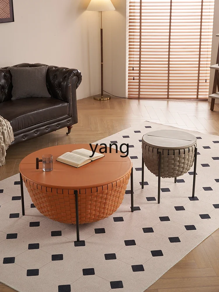 L'm saddle leather hand-woven edge few designer modern light luxury storage tea table