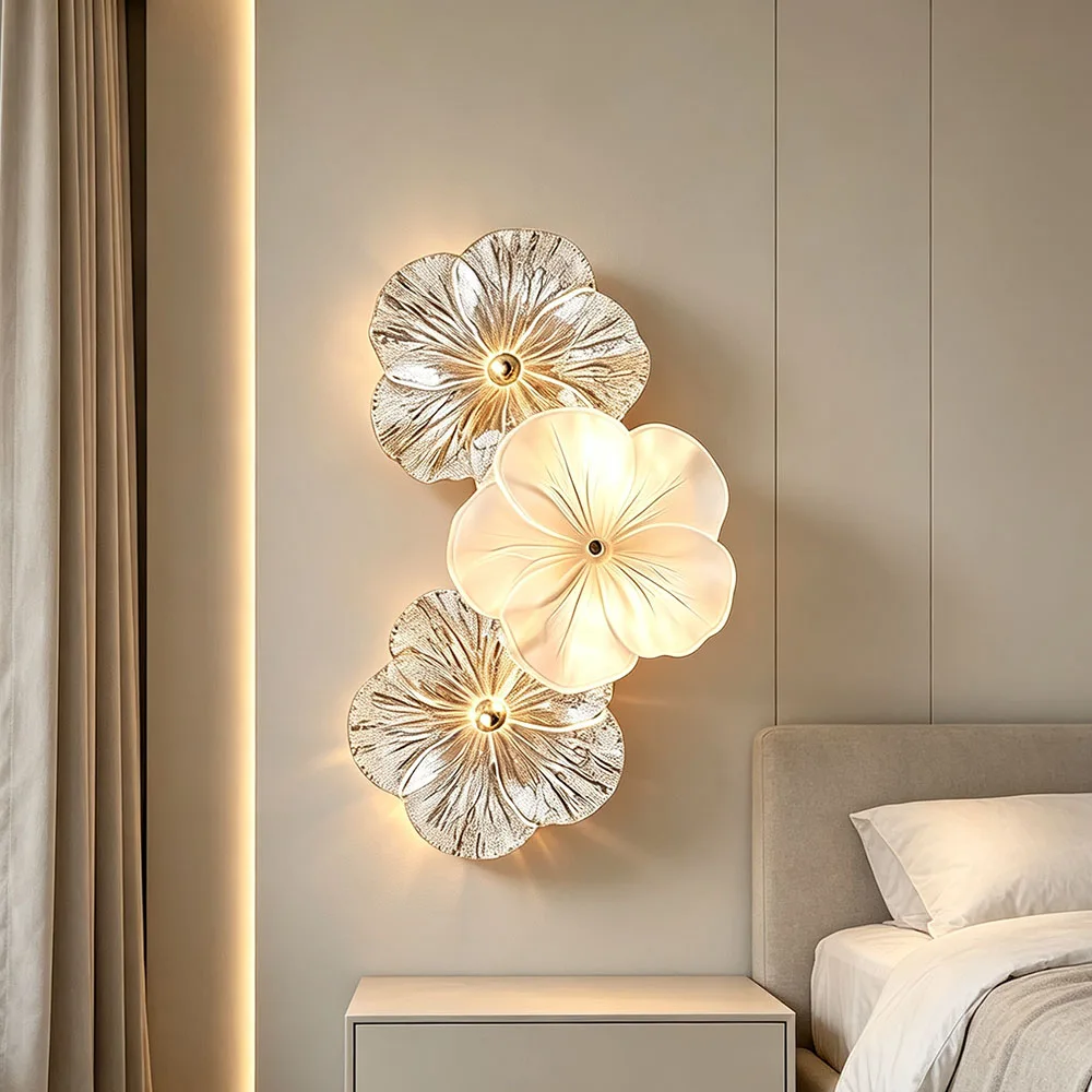 Floral Shape Glass Metal Wall Sconce Modern Art Decor Wall Light for Bedroom Corridor Entryway
