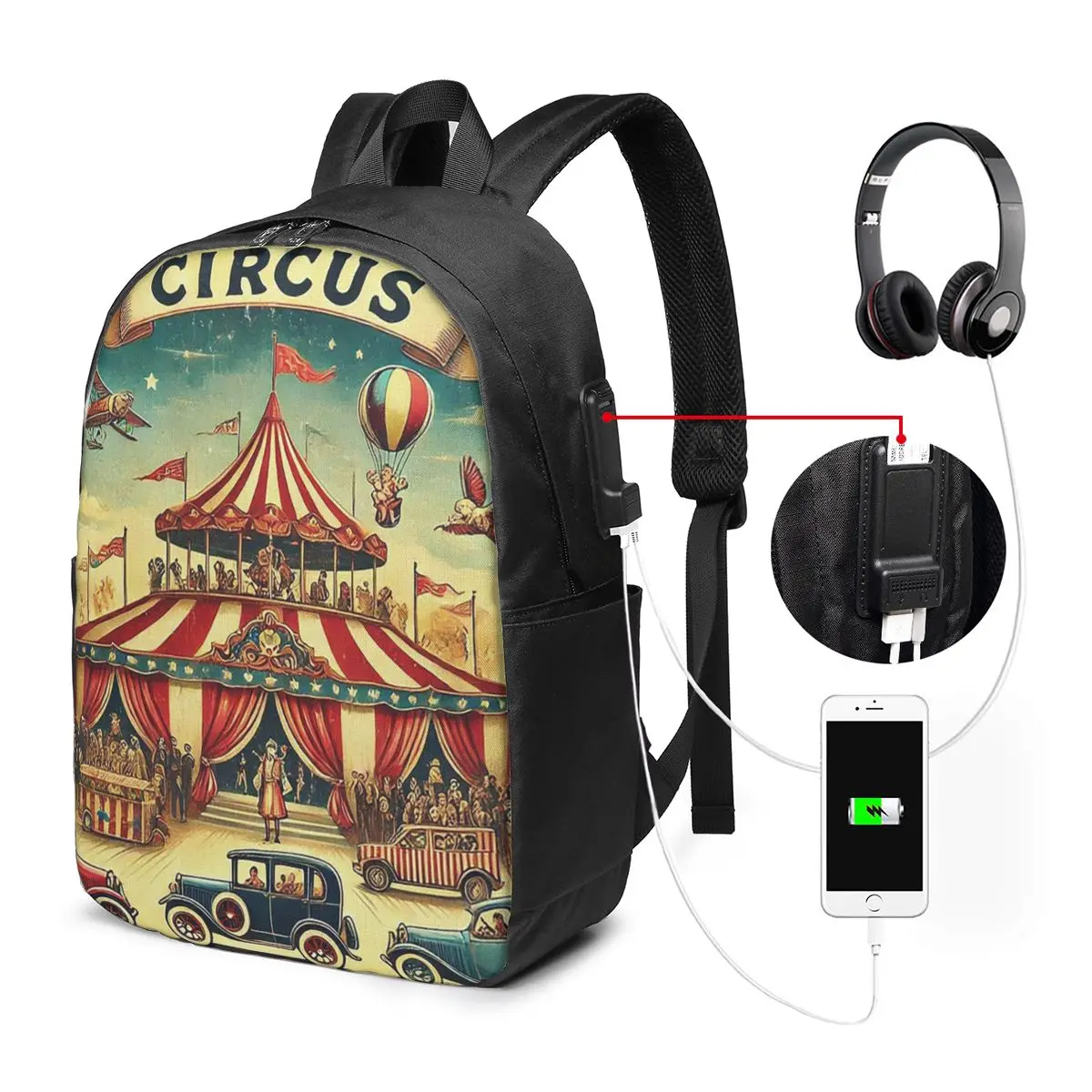 Circus Carnival Theme Party Backpack Travel Notebook Bag Computer College Student School Bag Laptop Shoulder Bags for Men Women