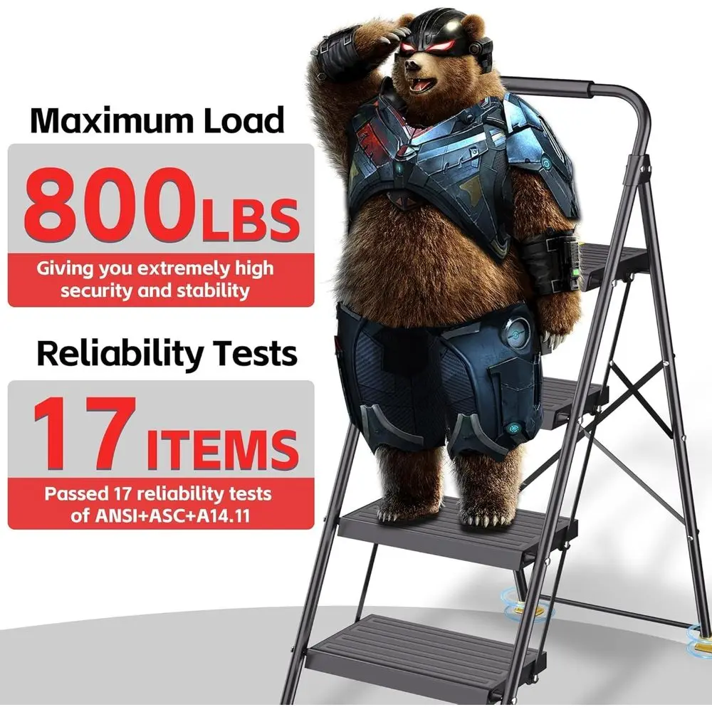 Foldable Folding Stool Step Ladder - 4 Stepping Tall Heavy Duty Extension with Handrails for Home Adults Kitchen - Extendable St