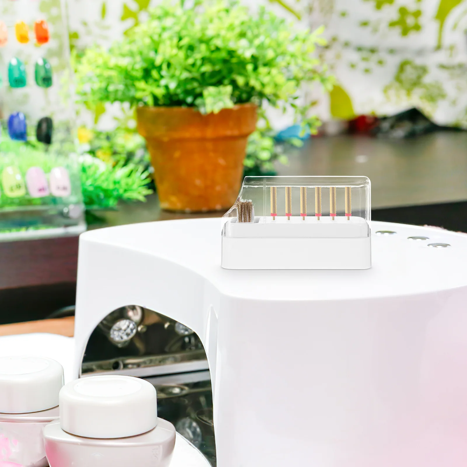 

Clear Reusable Nail Drill Bits Storage Box Grinding Head Holder Manicure Tool Organizer For Salon Home Use Durable Transparent