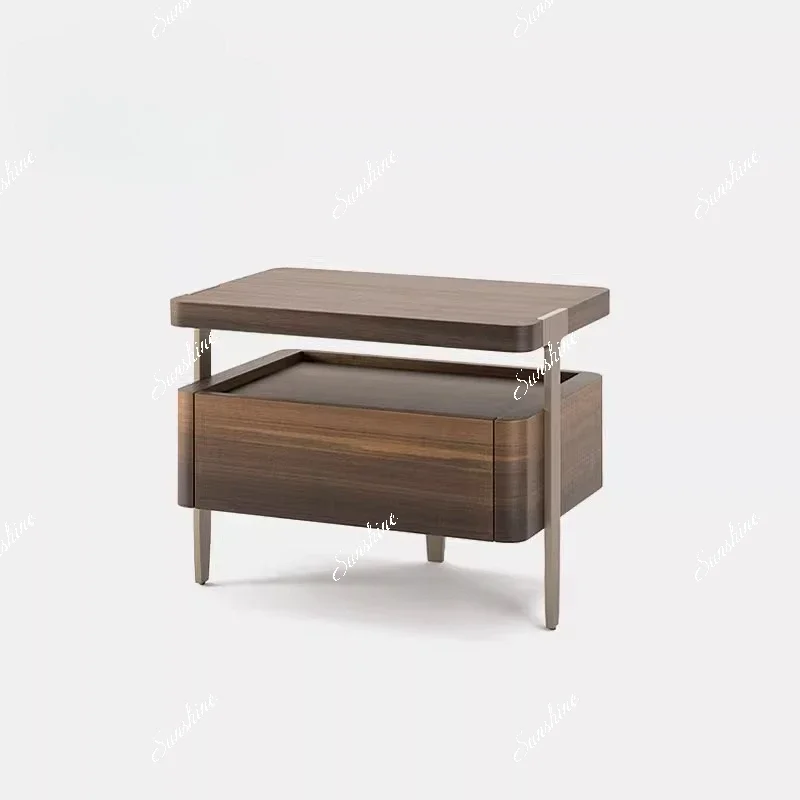 MItalian minimalist walnut solid wood hotel bedside table wood grain bedside table