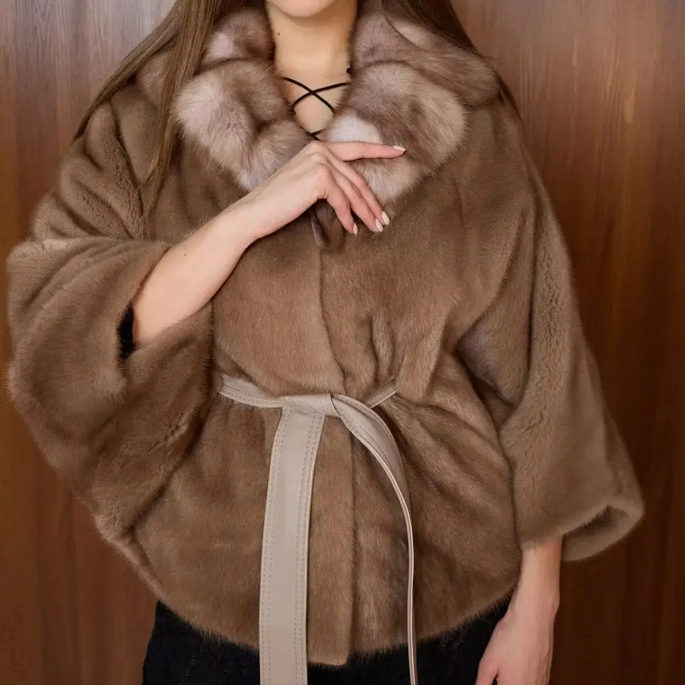 Women's Faux Fur Belted Cape Coat 5