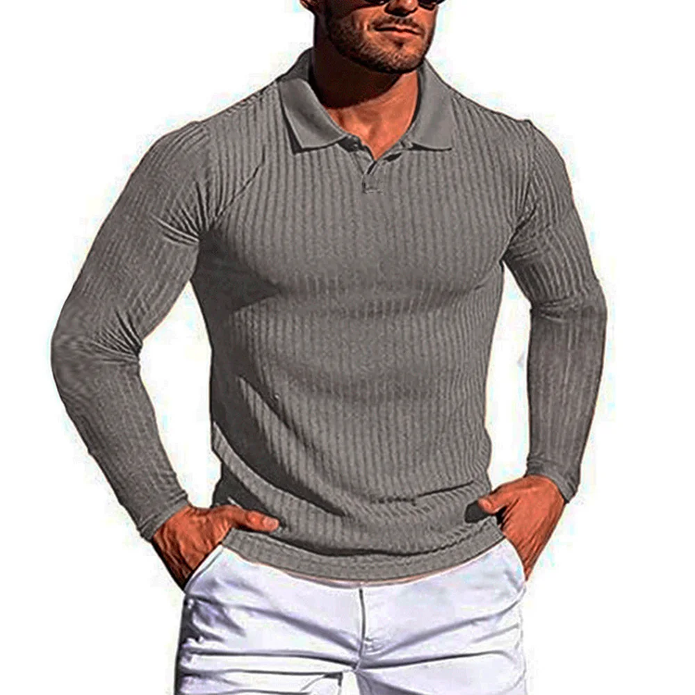 Cotton Long Sleeve Shirt Mens T-shirt High Quality Slim Fit Lapel Autumn Winter Male Bottoming Shirt Top Tees Male