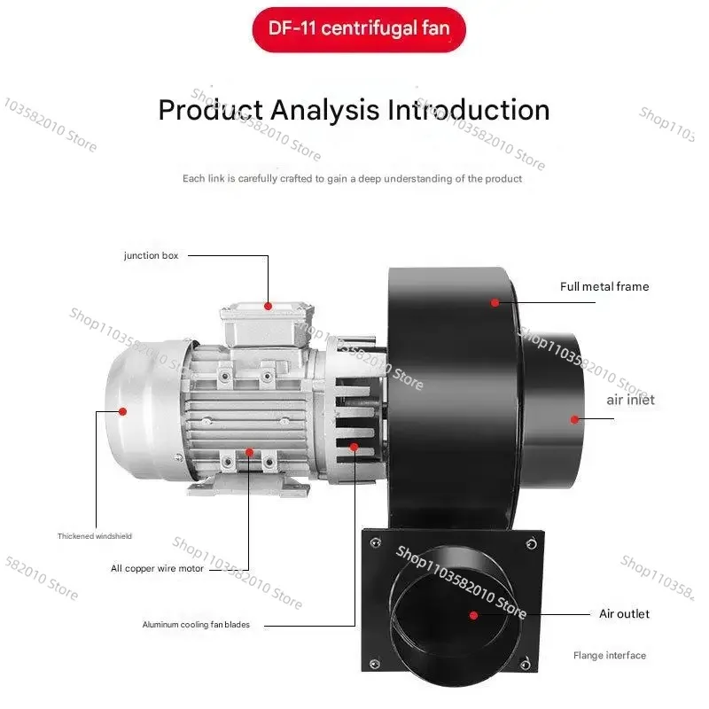 Silent Centrifugal Blower 220V, High Pressure & High Temp Resistant Suction Fan, Powerful Industrial Boiler Exhaust Ventilation