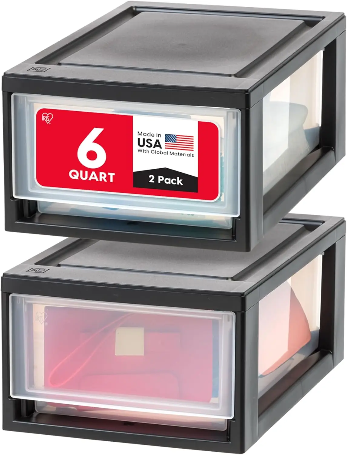 

6 квартов. Пластиковые органайзеры для ящиков, 2 шт., штабелируемые, для кухни, спальни, ванной, офиса, черные