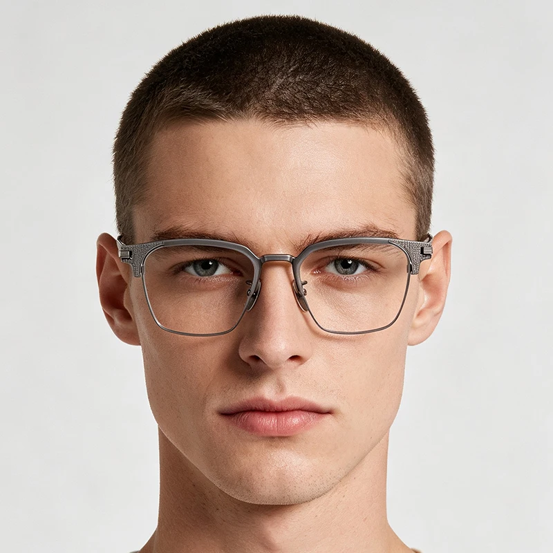 Square German Design Glasses Frame Men's Women Business Luxury Eyeglasses Titanium Handmade Spectacles Brand Textured Eyewear