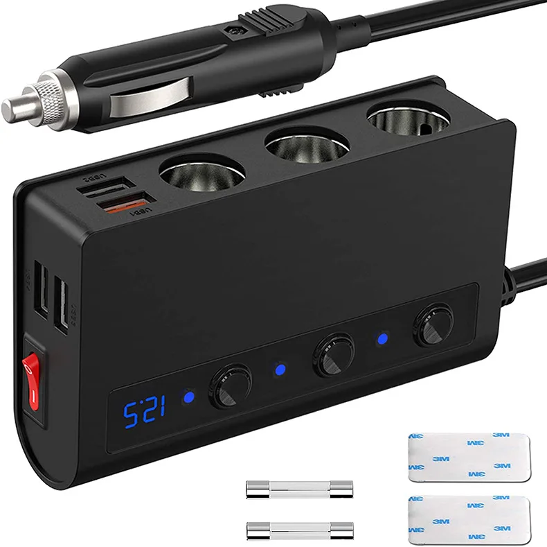 

TR24 Автомобильное зарядное устройство 180 Вт, 3 розетки прикуривателя, 4 USB-порта, адаптер для быстрой зарядки с независимым переключателем