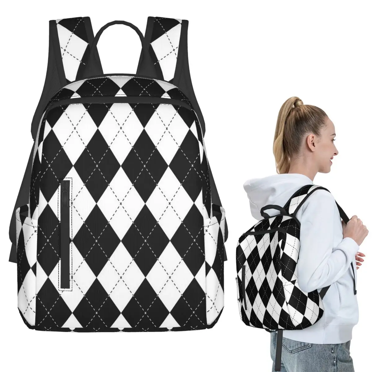 

Diamond Shaped Geometric Pattern Backpack Student BookBag Children School Bag Laptop Shoulder Bags Men Women