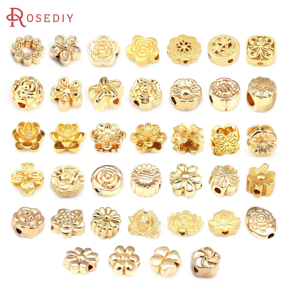 18K Gold Color Matte Gold Color Brass Flower Bracelets Spacer Beads Diy Jewelry Making Supplies Bracelets Accessories for Women