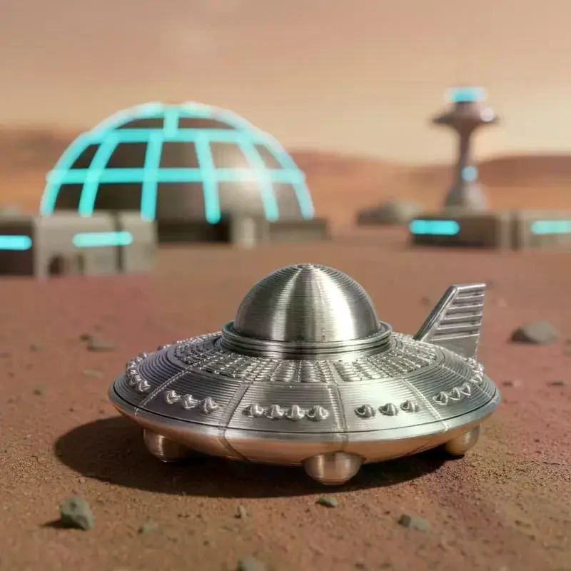 Retro Metal Style UFO Figurines 3D Printed Sci-Fi Alien Spaceship Desk Ornaments For Space Enthusiasts Home Office Bedroom Decor