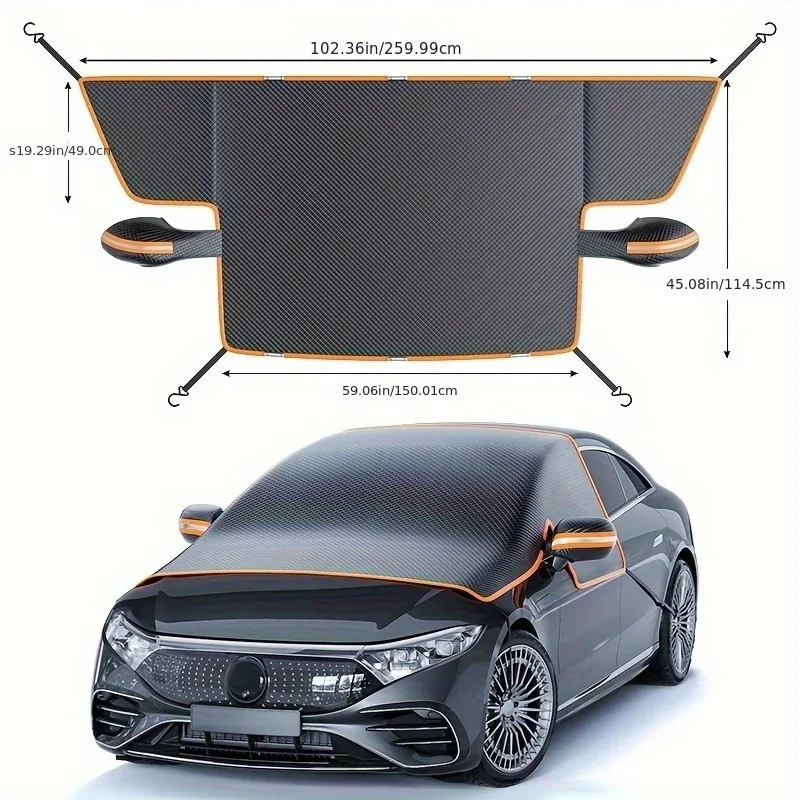 Magnetic Oxford Snow Cover, Thick Frost Guard for All Cars, Easy Install, Durable Winter Ice Protection for Windshield.