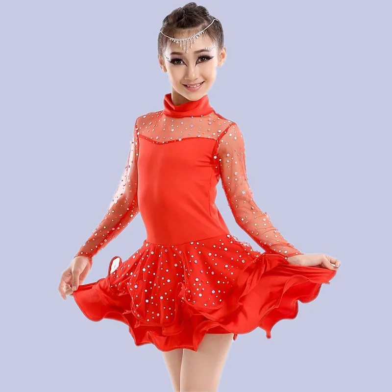 Meisjes Pailletten Danskostuum Latin Rumba Dance Dress Ballroom Dancewear Ballet Bodysuit