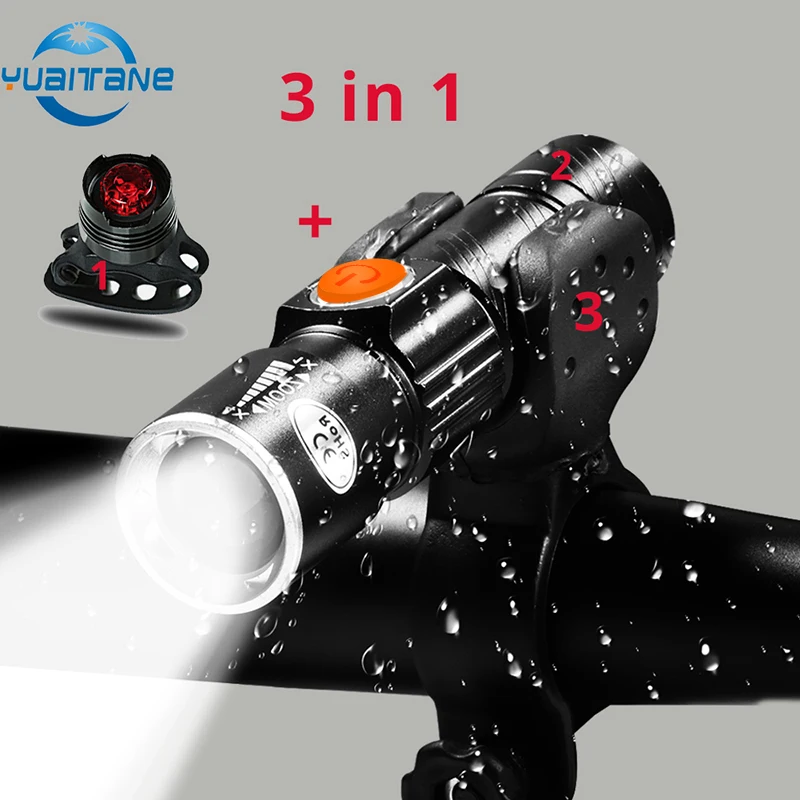 ZK30 3 in1 8000 Lumen Bike Bicycle Light LED  USB rechargeable Waterproof Super Bright Zoom Headlight Rear light MTB Bike Light