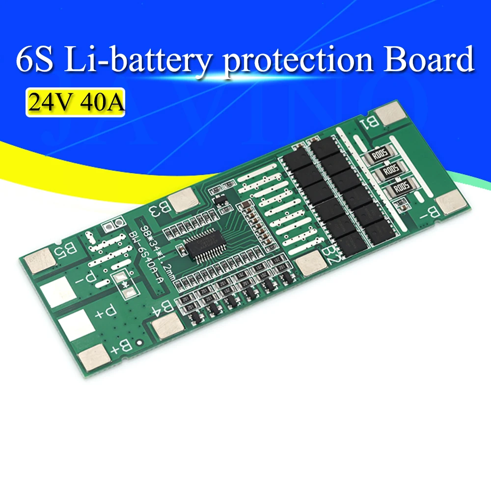 24V 6S 40A 18650 Li-Ion Lithium Battery Poretect Board Solar Lighting Bms Pcb With Balance For Ebike Scooter