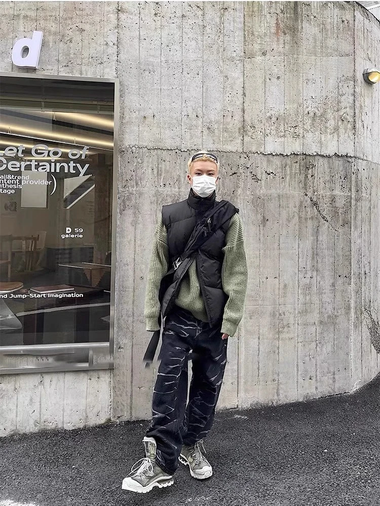 

Зимний теплый хлопковый жилет для мужчин, осенне-зимний тонкий американский жилет, модный молодежный повседневный жилет на молнии, чистый C...