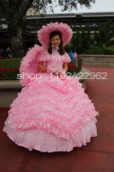 Victorian Fancy Medieval Queen Prom Dresses pink ruffles Costume Gothic Civil War Southern Belle Corset Evening Gown