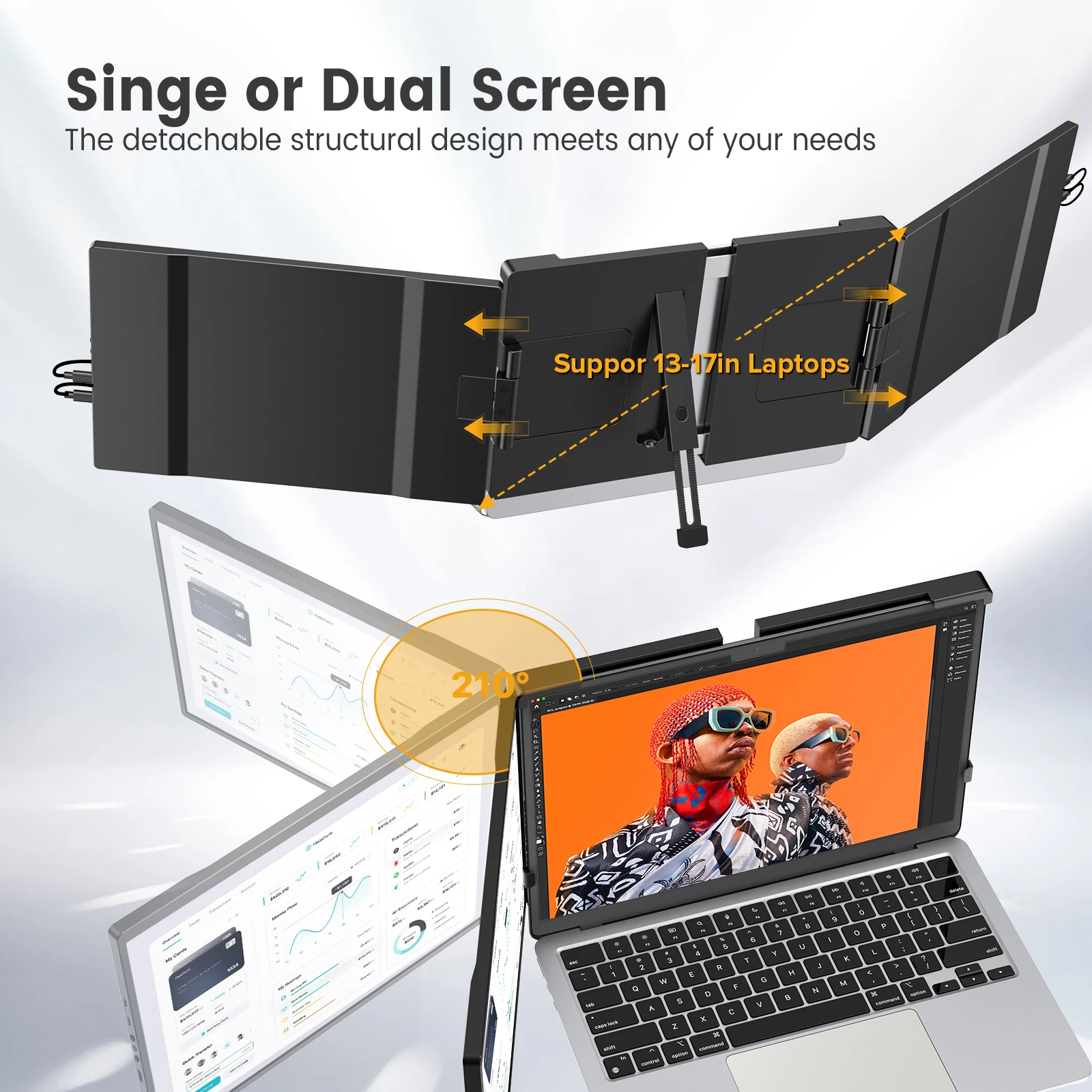 Cdisplay 14’’2K Dual Portable Monitor 1080P IPS Display Triple Laptop Screen Extender for Mac Windows Fit 13”-17.3” Laptops