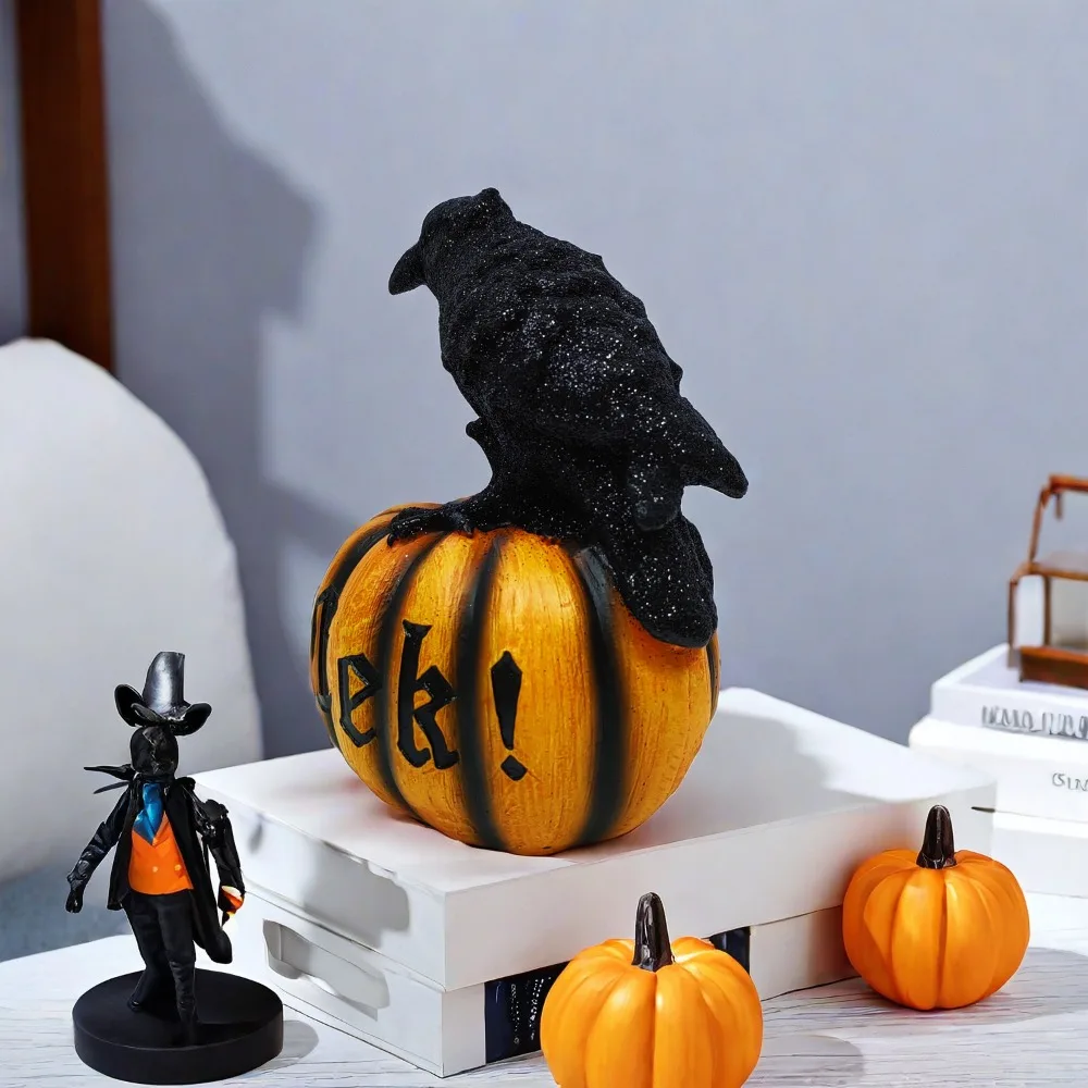 Halloween Crow Pumpkin Decoration Party Ghost Festival Resin Crafts Atmosphere Decoration Props