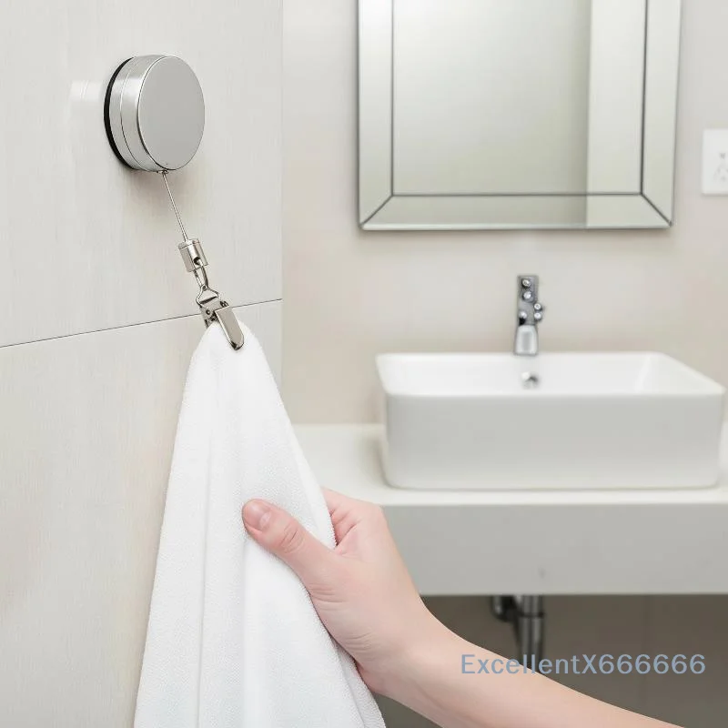 Automatic Retractable Towel Rack, No Punching Self-adhesive Wall Hanging Towel Holder, Automatic Rebound With Strong Clip
