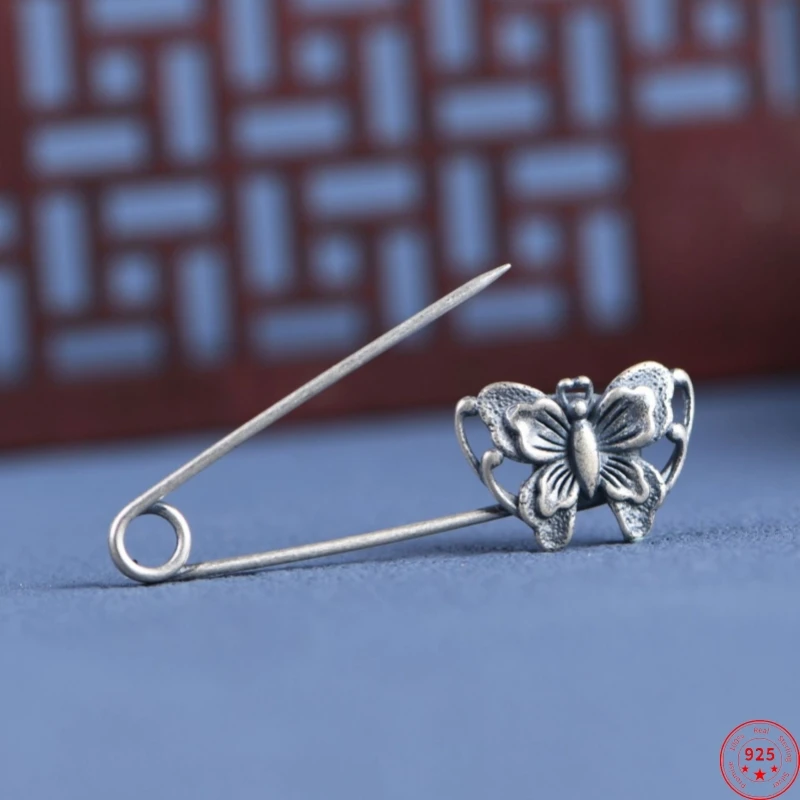 

S925 Sterling Silver Brooches for Women New Women's Fashion Hollow Butterfly Pin Corsage Punk Jewelry Wholesale