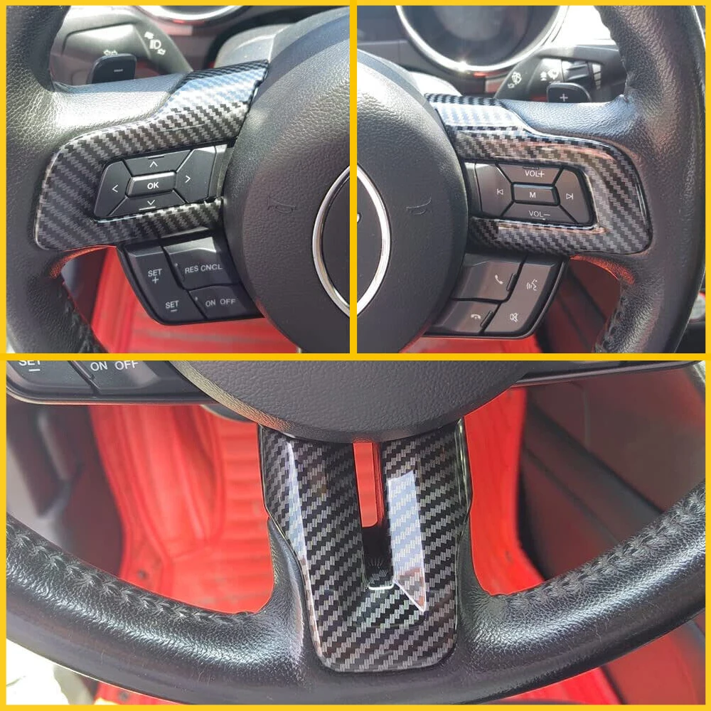 3Pcs set Carbon Fiber Car Steering Wheel Frame Cover For Ford Mustang 2015 2016 2017 2018 2019 2020 2021 2022 Auto Accessories - Image 6