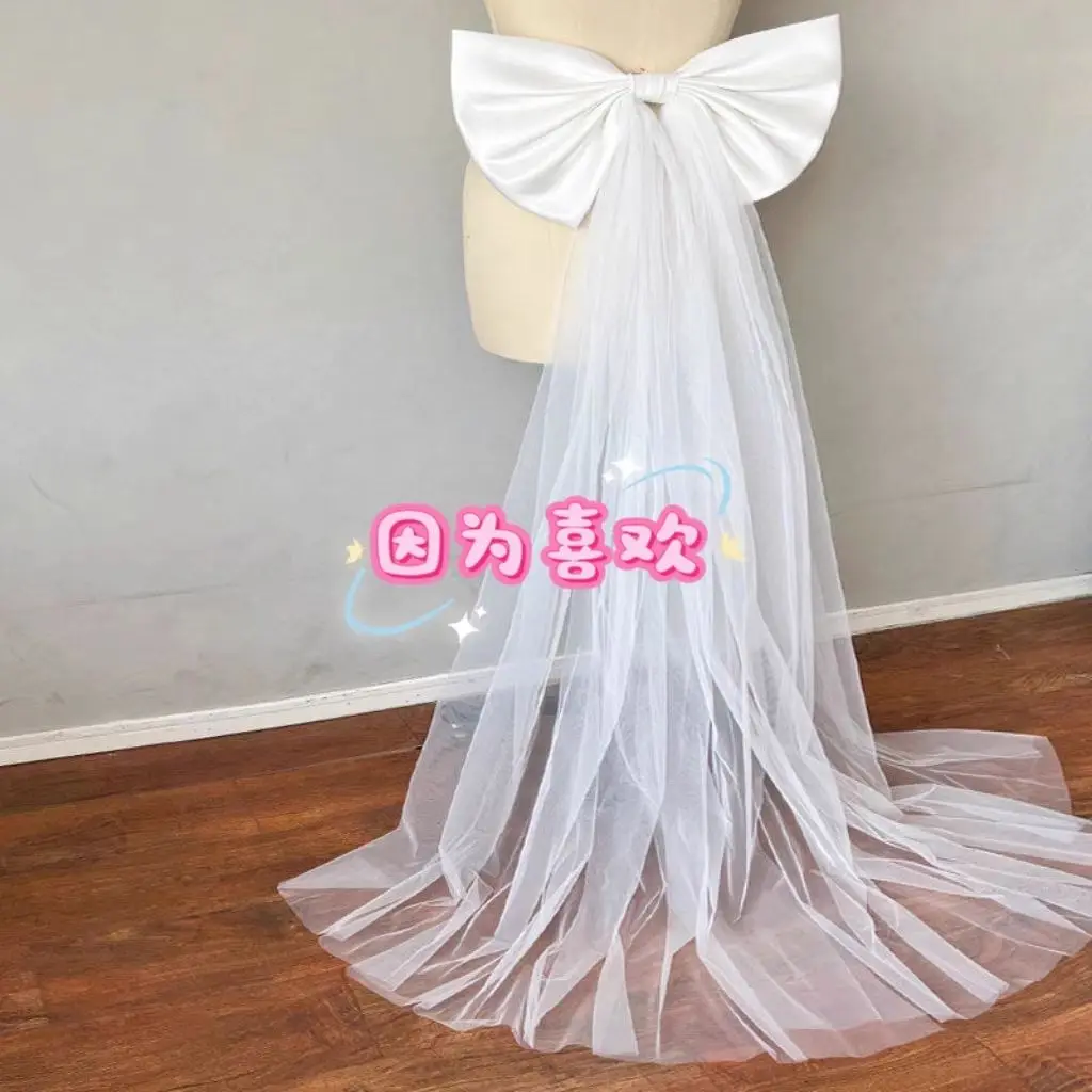 Detachable Transparent Wedding Train Drag Wedding Organza Skirt Train With Bow Customized Wholesale Seperate Big Satin Bow