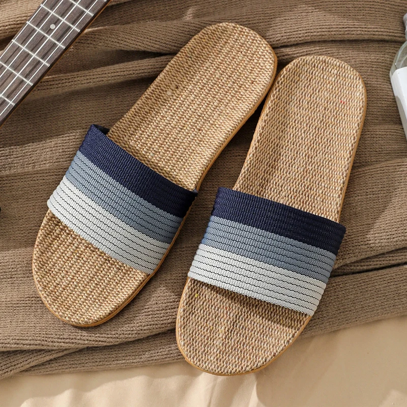 Men Slippers Slip On Stripe Flat Slides Indoor Home Slippers New Comfortable Causal Beach Shoes For Men Shower Zapatos Hombre