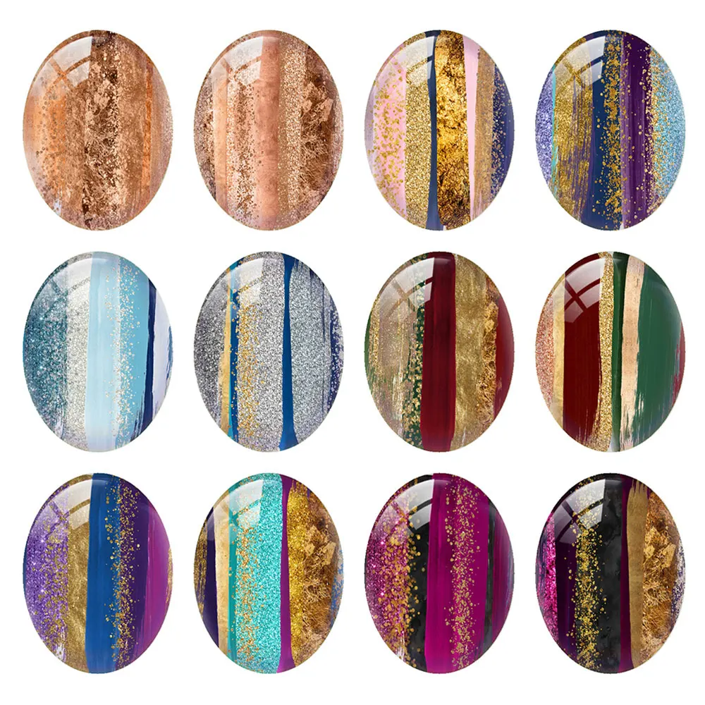 Random Mixed Round/Oval/Square Brush Stroke Oil Painting Photo Glass Cabochon Flatback Demo Cameo For Diy Jewelry Making