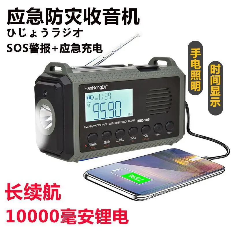 Export Emergency Disaster Prevention Multi Band Radio FM Manual Solar Power Generation SOS Alarm Time Display