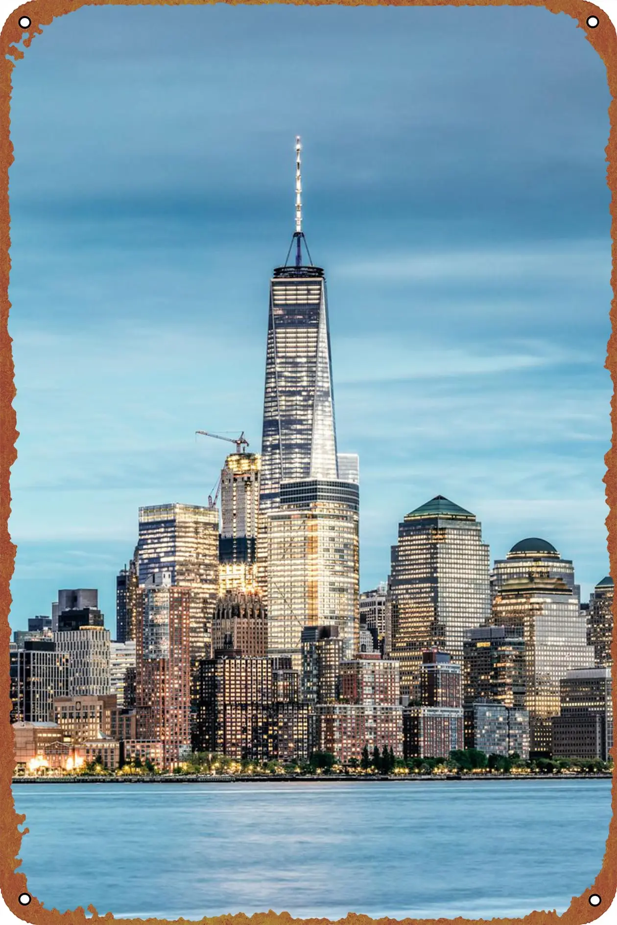 Póster de NYC de One World Trade Center, letrero de Metal de estaño, decoración de placa de pared Vintage, 8x12 pulgadas