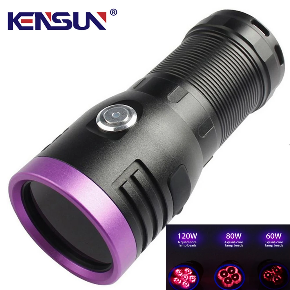 120W High Power LED Flashlight USB Rechargeable 365NM UV Lantern Black Mirror Purple Light Detection Torch Ultraviolet Lamp