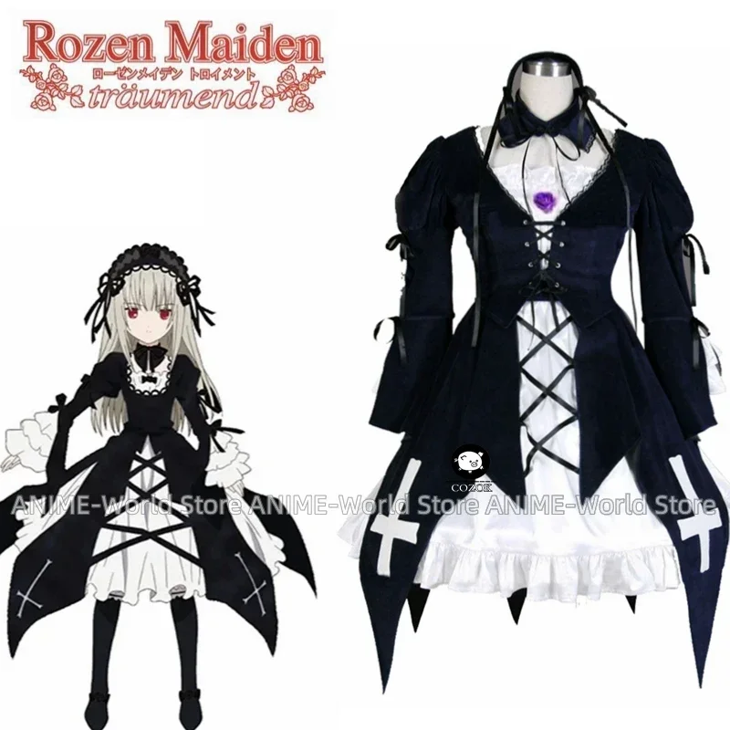 Anime Rozen Maiden Cosplay Costume Suigintou Mercury Lampe Cosplay Costumes Velvet Dress Full set