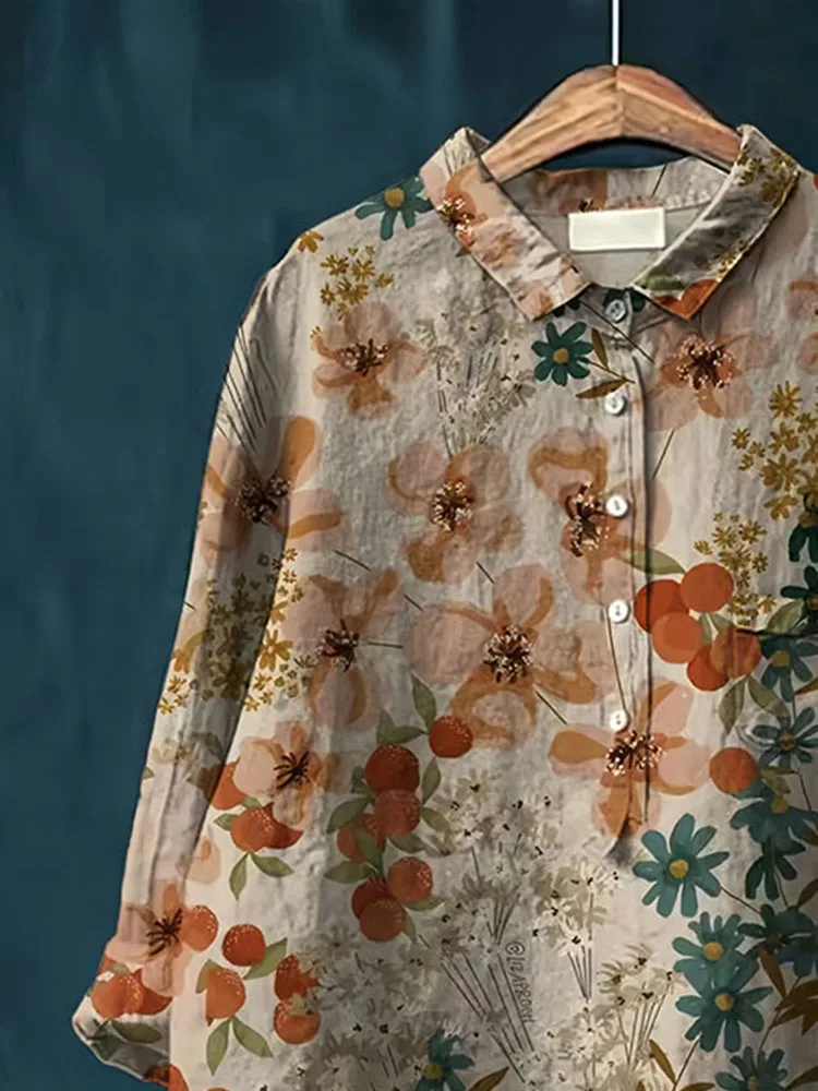 ฤดูใบไม้ผลิ/ฤดูใบไม้ร่วงใหม่ลําลองหลวมเสื้อ \ \ \ \ \ \ \ \ \ \ \ \ \ \ \ \'s เสื้อ Retro Art เสื้อโปโลผ้าฝ้ายกัญชาเสื้อด้านบน A236