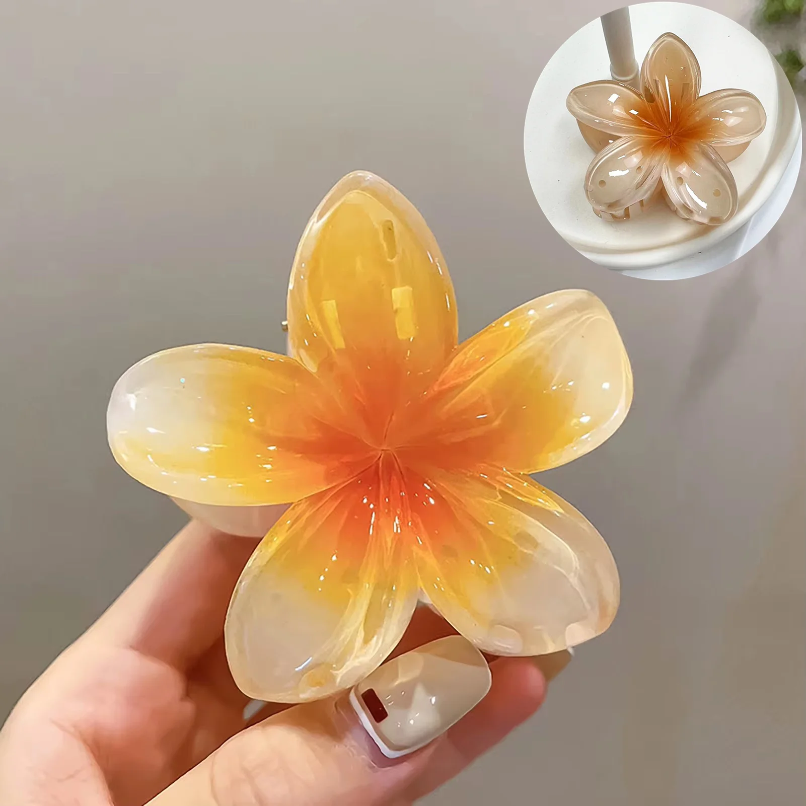 Fashion Hairpin Gradient Flower Barrettes Girls Ponytail Shark Claws Candy Color Frangipani Hair Clip Simple Tiaras Hair Jewelry