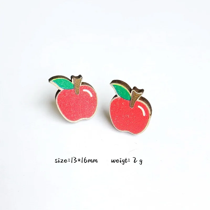 Irregular Wood Geometric Stud Earring For Women Teacher Apple Rule Coffee DIY Earrings Jewelry Gifts Accessories Findings