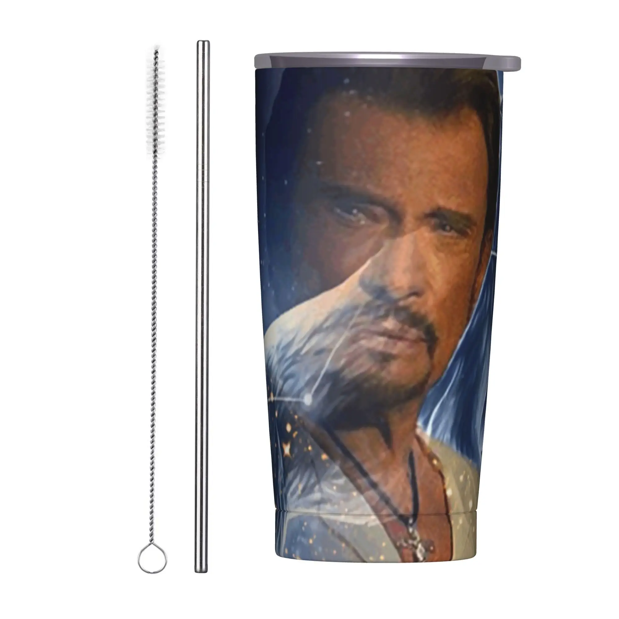 Johnny Hallyday Insulated Tumbler with Lid Rock Music French Singer Stainless Steel Coffee Mugs Outdoor Travel Bottle Cups, 20oz