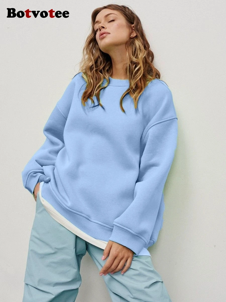 

Botvotee Urban Oversized Hoodie 2025 - Women's Fleece Lined Sweatshirt Solid Color Street Fashion Winter Warm Pullover