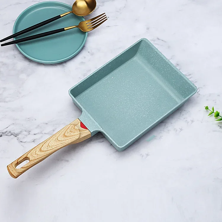 Sartén antiadherente de fondo plano de estilo japonés, sartén para tortilla de huevo, carne, Material de piedra, utensilios de cocina para el hogar fáciles de limpiar