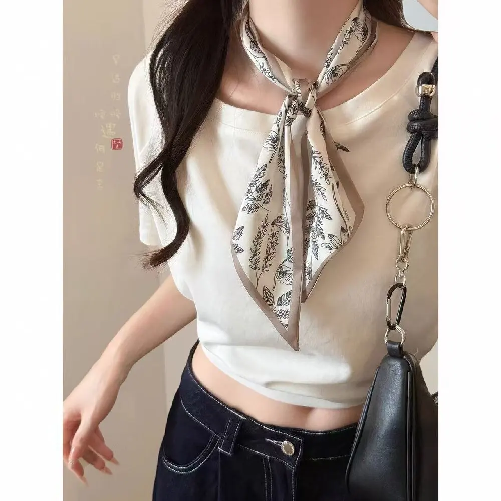 

Fashion printed headband scarf women's neckerchief bagged silk slender headscarf women's satin floral hair tie jeans decoration