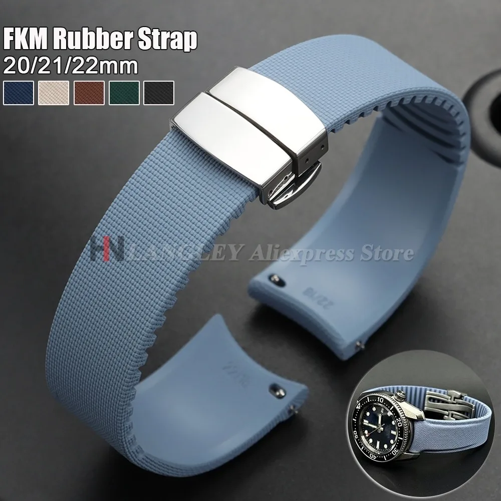 Neues FKM-Gummi-Uhrenarmband 20mm 21mm 22mm mit gebogenem Ende, wasserdicht, zuschneidbar, für Omega, Longines, Seiko Armband.