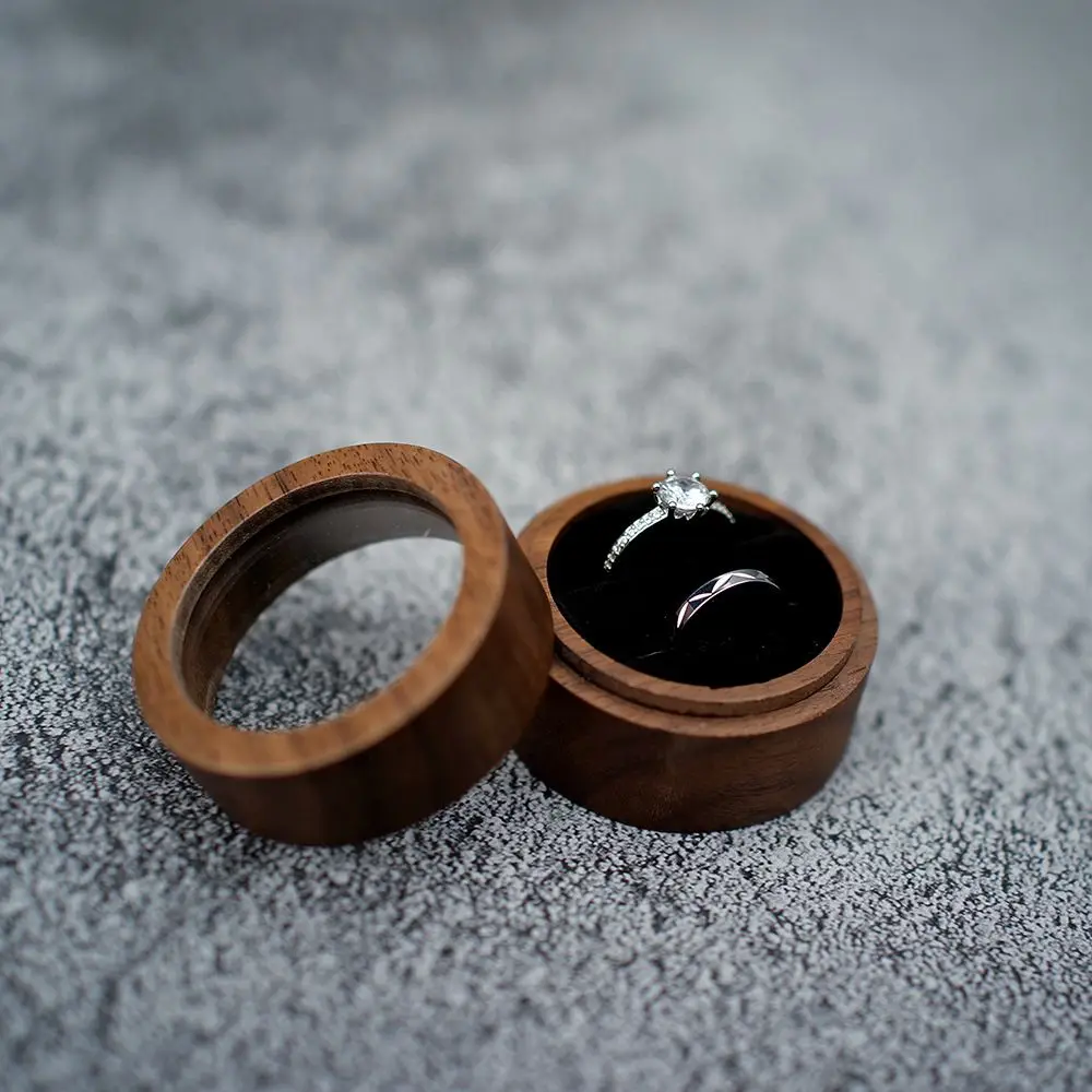 Rustic Round Case Earrings Organizer Wedding Gift Jewelry Box Ring Box Presentation Box Ring Bearer Box Storage Box