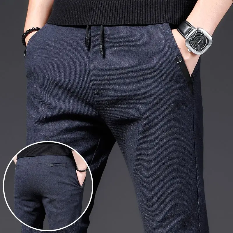 

2025 New Brand Slim Casual Pants Men Spring Autumn Business Work Cotton Black Grey Blue Trousers Male Fashion Clothing Size 38