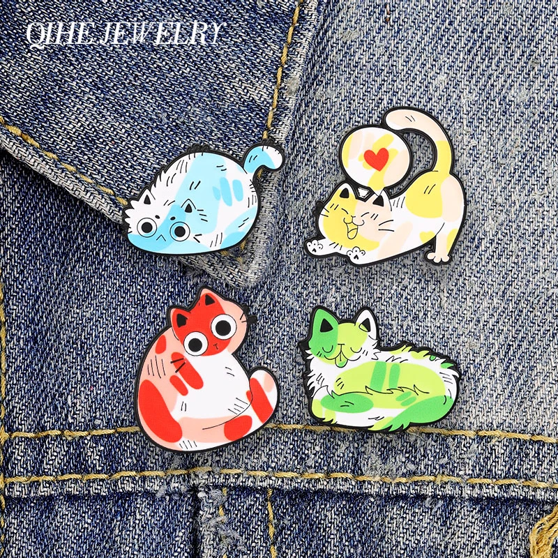 Fantasy Colorful Graffiti Cat Badge Enamel Pin Cute Rainbow Cat & Playful Expressions Brooch Lapel Badge Cat Lovers Jewelry Gift