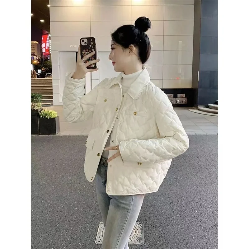 Autumn Winter Female Light Thin Parkas Jacket Korean Women Fashion Cotton Padded Tops 2025 Ladies Long Sleeved Down Cotton Coat
