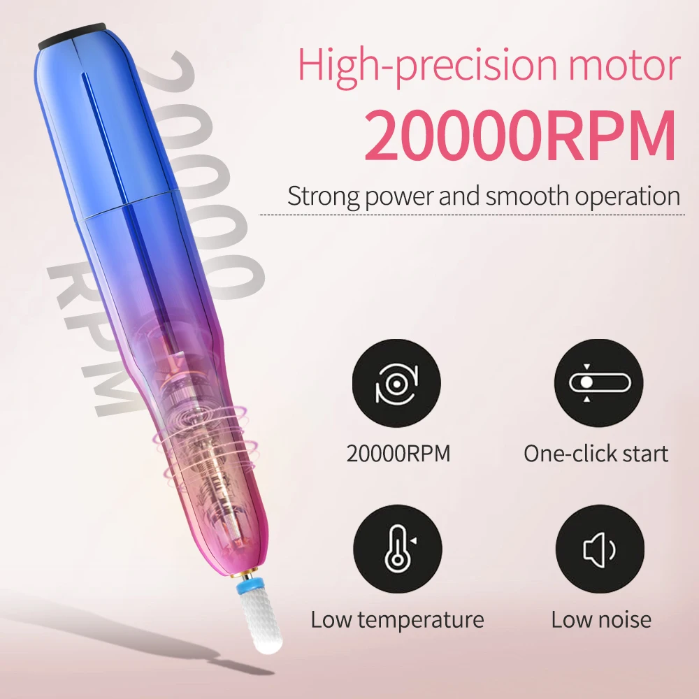 20000RPMネイルドリルマシンUSBネイルファイルペングラインダー、ネイルアート、マニキュア、ペディキュア、研磨キット、爪やすりに最適