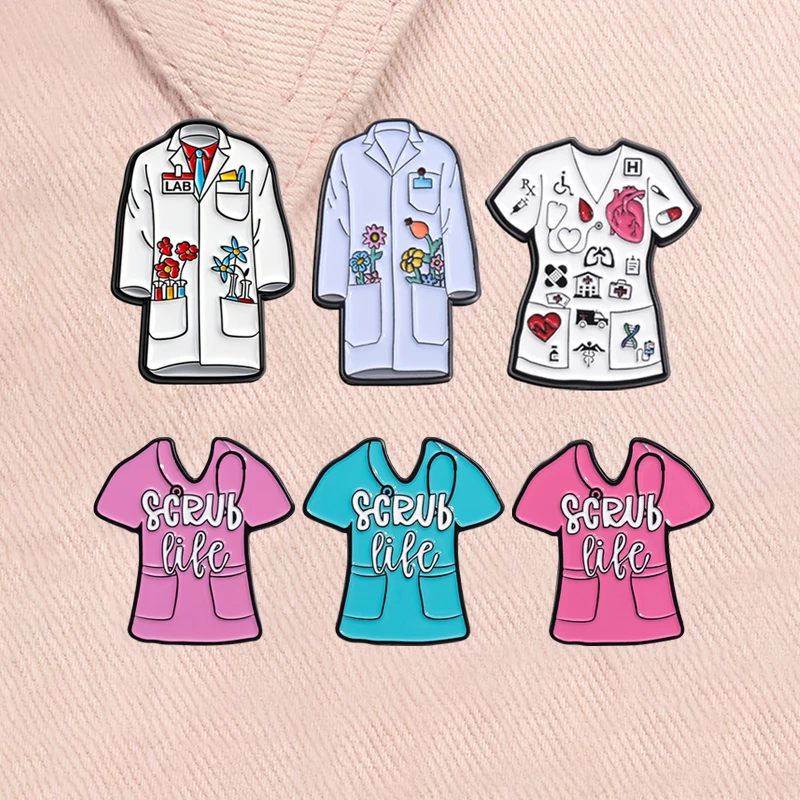 Floral Doctor Nurse Coat Enamel Pins Medical White Lab Scientists Work Uniform Brooches Lapel Badge Jewelry Gifts for Friends