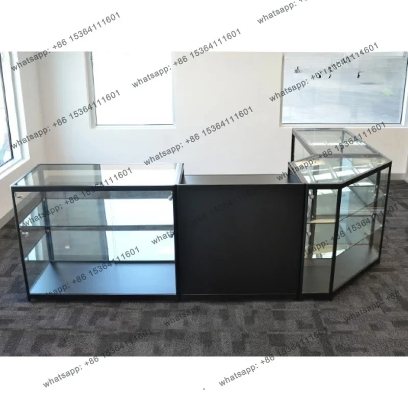 Maßgeschneiderter französischer Stil, L-förmiges Aluminium-Supermarkt-Einzelhandelsgeschäft, drehbare Ecke, Glasvitrine, abschließbares Einkaufszentrum